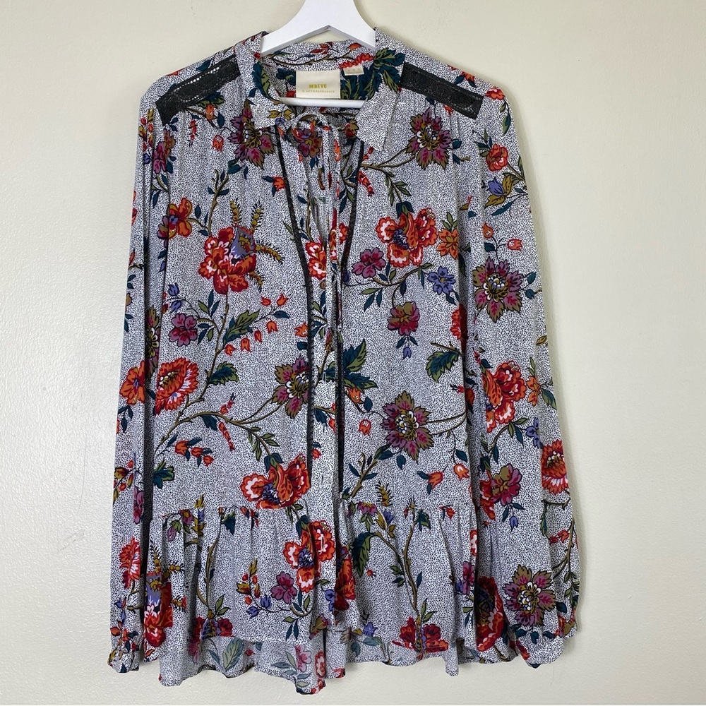 Maeve Anthropologie‎ Bohemian Multicolor Floral Button Down Blouse Size 10